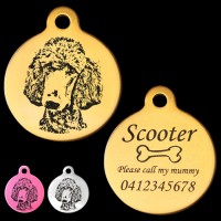Poodle Curious View Engraved 31mm Large Round Pet Dog ID Tag